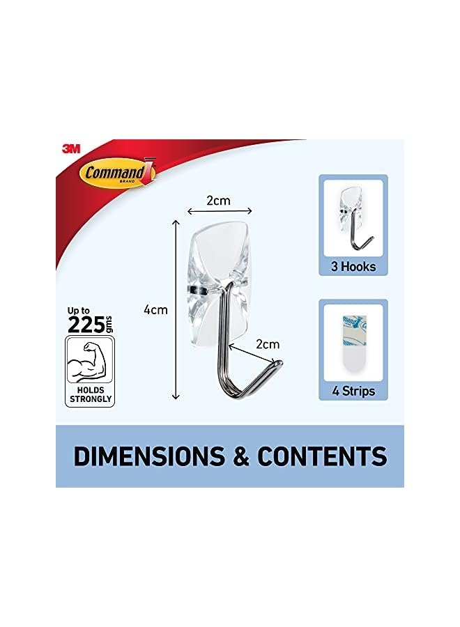 Command Wire Small Hooks Holds 225 Gr. Each Hook Clear Color Organize Decoration No Tools Holds Strongly Damage Free Hanging 3 Hooks Plus 4 Strips/Pack - Image 3
