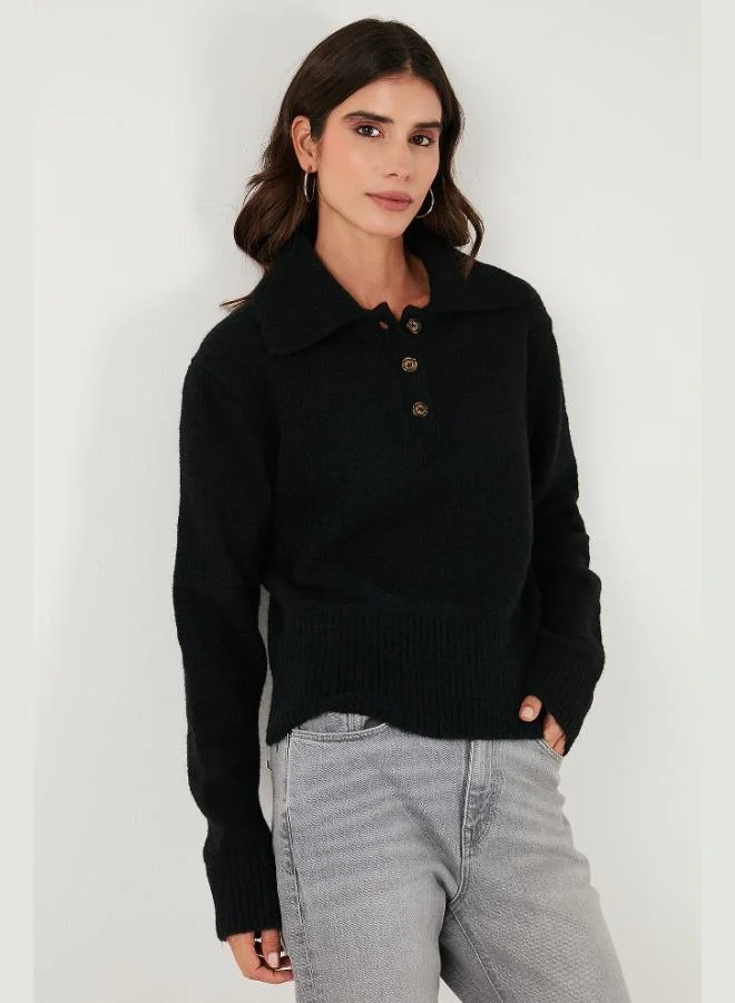 ليلا كنزة بولو نسائية من مزيج الصوف بقصة عادية