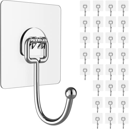 Latoxcaa Large Adhesive Hooks for Hanging Heavy-Duty 44Ib(Max) 30 Packs, Wall Hangers without Nails Self-Adhesive Traceless Clear and Removable, Waterproof and Rustproof Multiple Uses for Bathroom Kitchen Home - Image 1