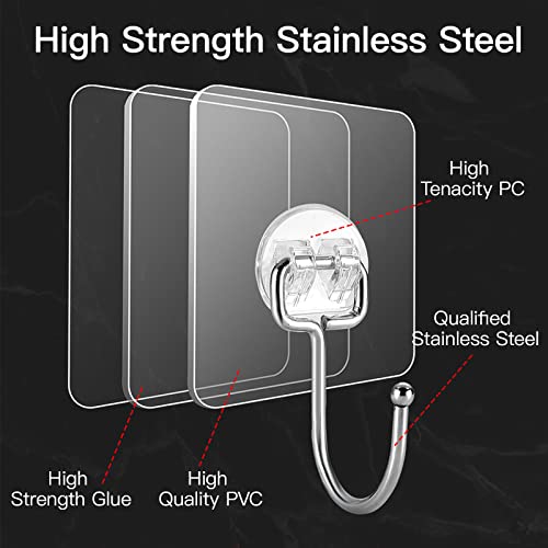 Latoxcaa Large Adhesive Hooks for Hanging Heavy-Duty 44Ib(Max) 30 Packs, Wall Hangers without Nails Self-Adhesive Traceless Clear and Removable, Waterproof and Rustproof Multiple Uses for Bathroom Kitchen Home - Image 2