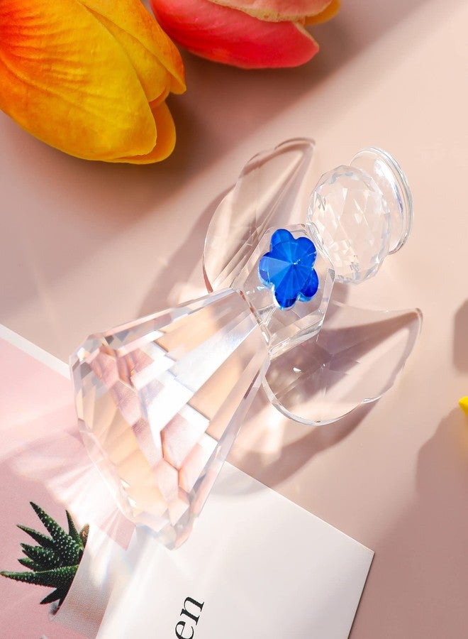 Movdyka Crystal Angel Statue Gift for Women - Glass Guardian Angel Figurine with Blue Flower - Home Decor Art Collectible Paperweight Gift for Mom Grandma - Image 3