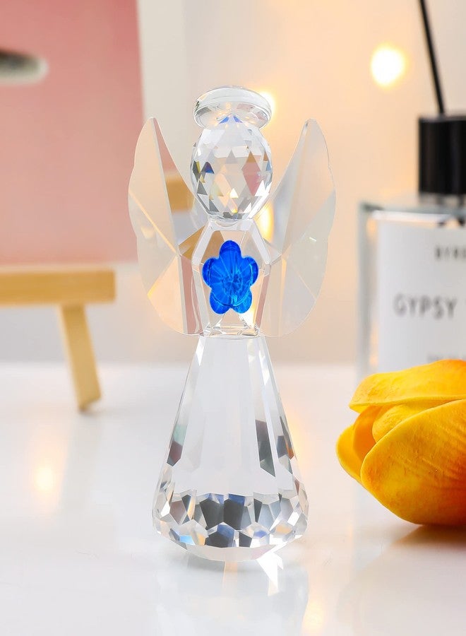 Movdyka Crystal Angel Statue Gift for Women - Glass Guardian Angel Figurine with Blue Flower - Home Decor Art Collectible Paperweight Gift for Mom Grandma - Image 2