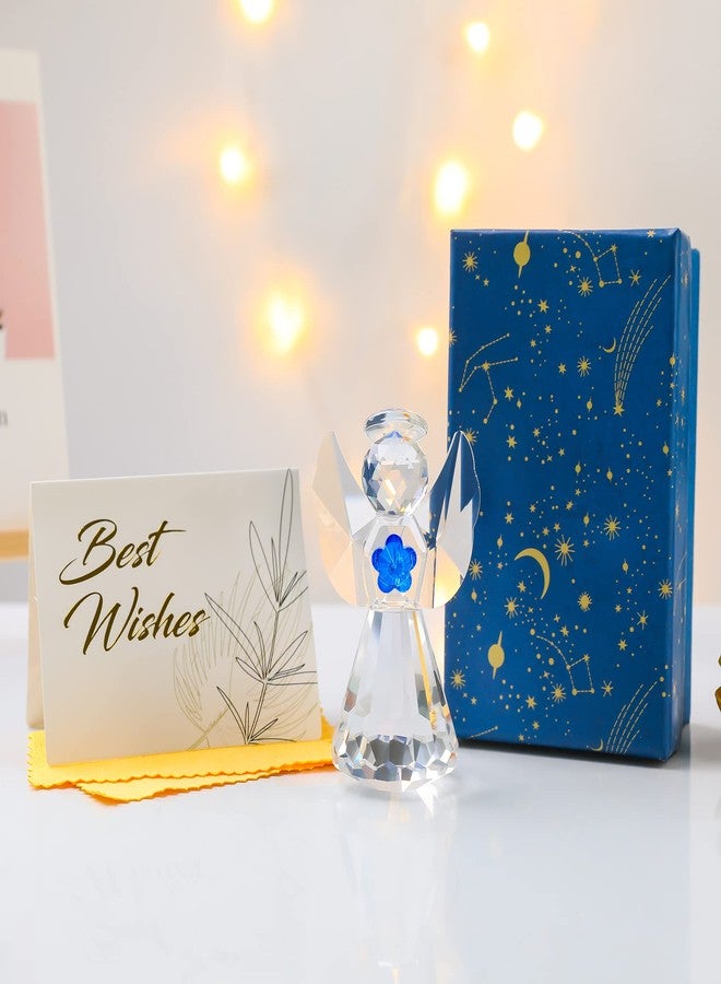 Movdyka Crystal Angel Statue Gift for Women - Glass Guardian Angel Figurine with Blue Flower - Home Decor Art Collectible Paperweight Gift for Mom Grandma - Image 4