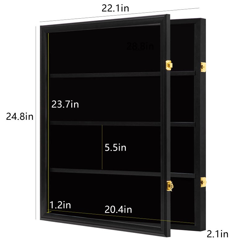 Grintus Baseball Card Display Case 24 Graded Sport Card Display Case Wall Mount with Clear View and UV Protection Acrylic Door for Baseball Football Basketball Hockey Trading Card Collection, Black - Image 3