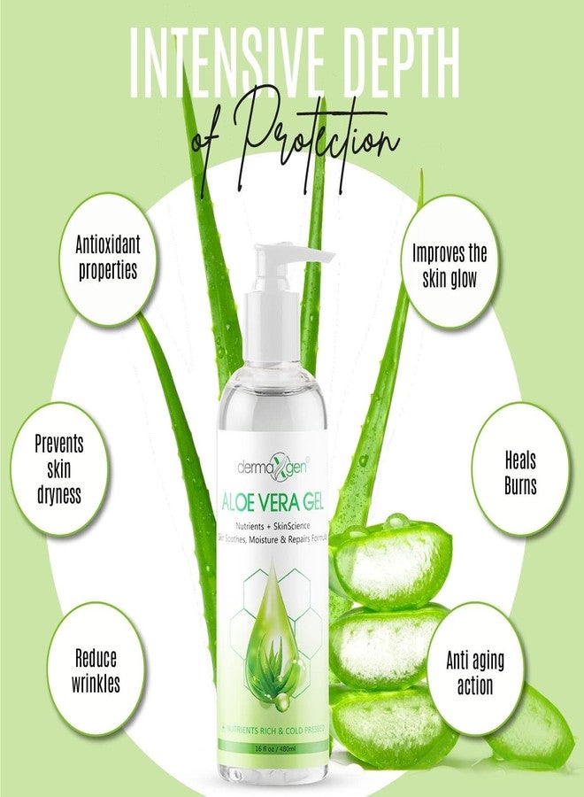 Dermaxgen Aloe Vera Gel - Organic 100% Pure Aloe + Witch Hazel + Vitamin C + Vitamin E - Skin Soothes, Moisture And Repair Formula, Nutrients Rich And Cold Pressed - 16 Fl Oz - Image 4
