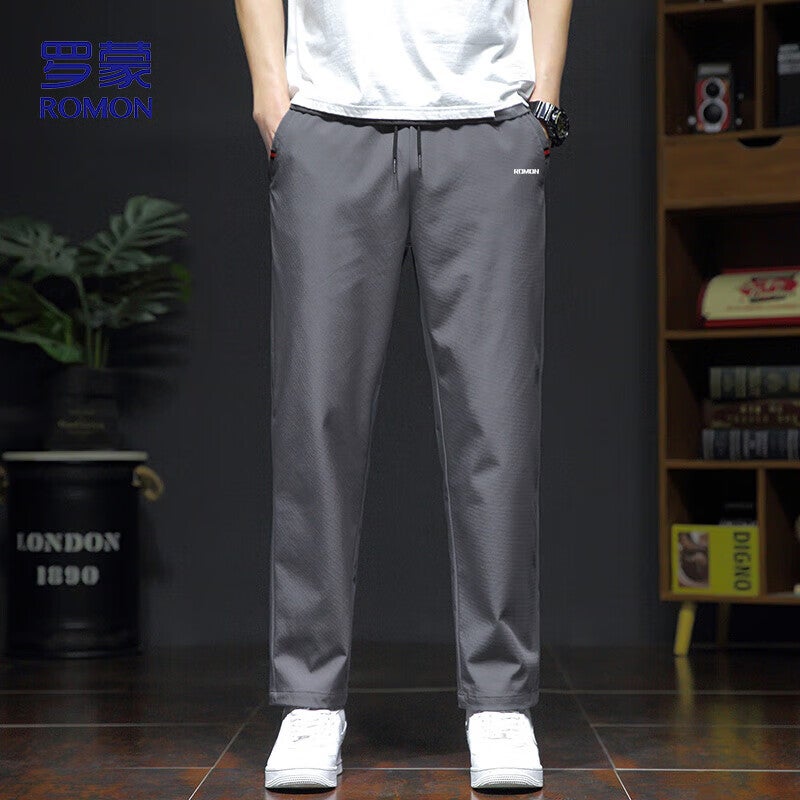 ROMON Casual Pants for Men, Spring And Autumn Trendy Sports Comfortable Straight-Leg Pants, Executive Quick-Dry Trousers, Men's Clothing, Gray, 4XL