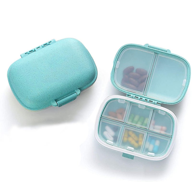 AccuPrints Sumiko Portable Empty First Aid Medicine Tablet 8 Compartments Portable Pill Case | Plastic Small Size Mini Travel Medicine Pouch Waterproof Seal Handy Pills Pocket for Travels & Gifts - Image 1