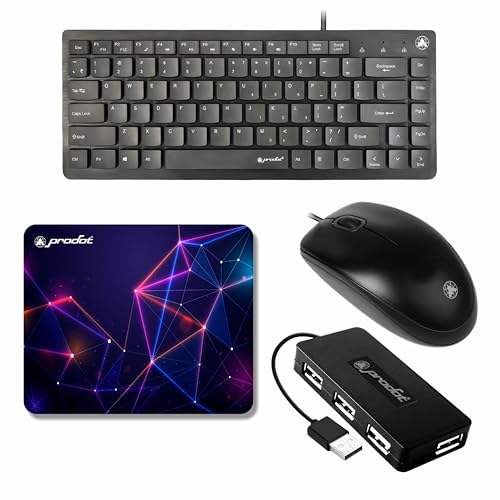 Prodot 4-in-1 Wired Combo Pack | 217 Mini Wired Keyboard + 185 Optical Mouse + 4 in1 Port USB Hub + Anti-Slip Mouse Pad | for Laptop/Desktop - Image 1