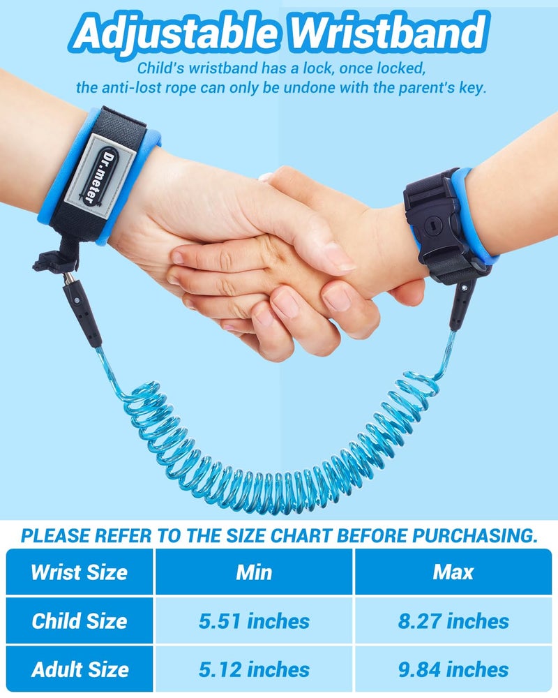 دكتور ميتر Dr.meter Toddler Leash, 2 Pack Safety Anti Lost Wrist Link with Key Lock, Reflective Child Walking Harness, 8.2ft Blue + 4.92ft Orange Kids Leash for Supermarket Mall Airport Amusement Park Zoo Travel - Image 2