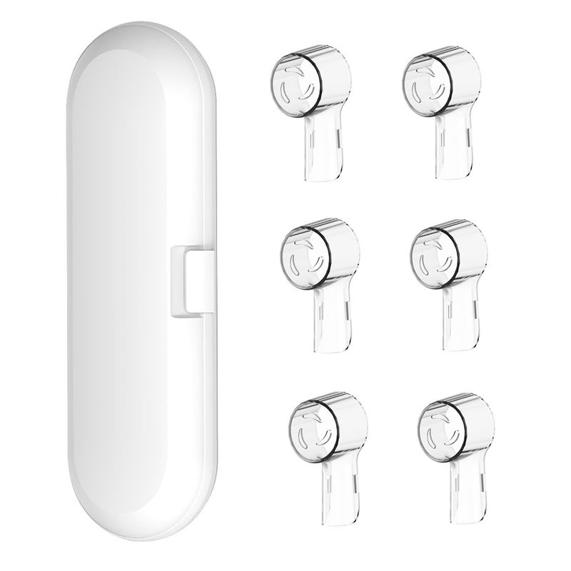 HORNORM Electric Toothbrush Travel Case for OralB Toothbrushes 6Pcs Reusable Toothbrush Head Covers Compatible with Oral B Electric Toothbrush Heads White - Image 1