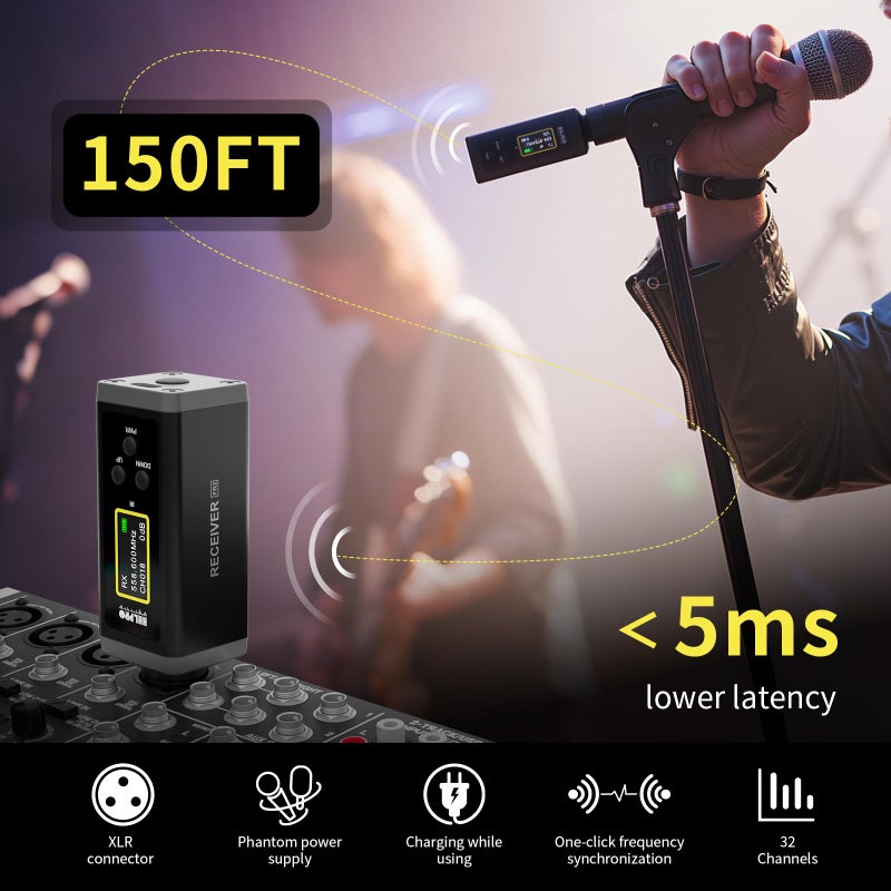 HHLPRO UHF Wireless XLR Transmitter and Receiver, 150 ft Range, Plug-on Wireless Microphone Adapter for Dynamic & Condenser Mic, Auto Channel Scanning, Compatible with Audio Mixer, PA System, F20 - Image 3