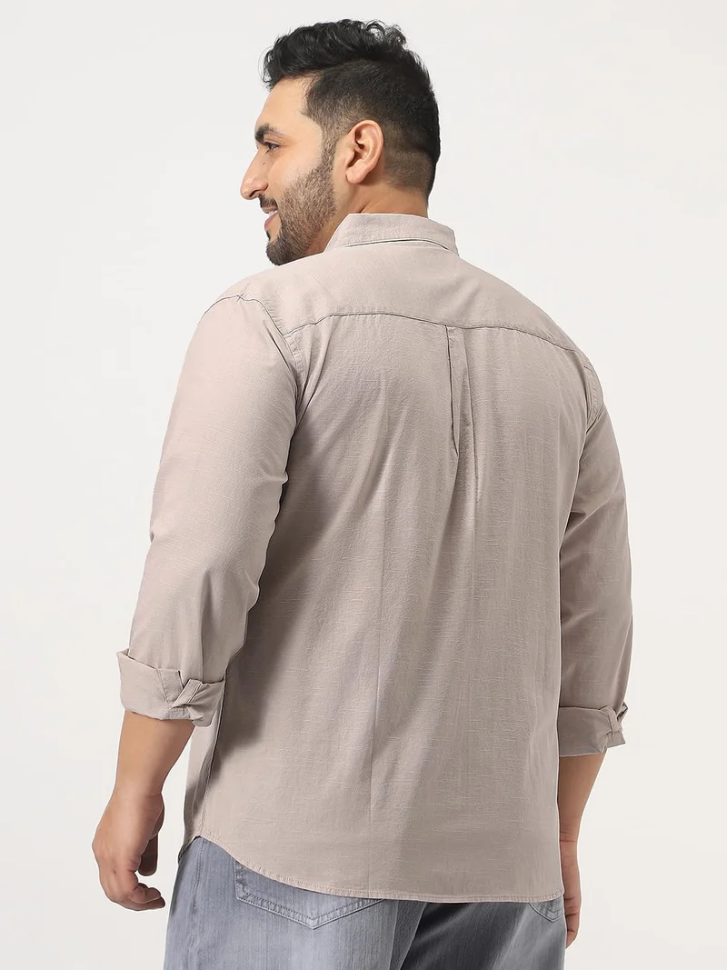Urbano Fashion  Urbano Plus Men's Brown Cotton Full Sleeve Regular Fit Casual Solid Slub Shirt with Spread Collar  | Best Price UAE