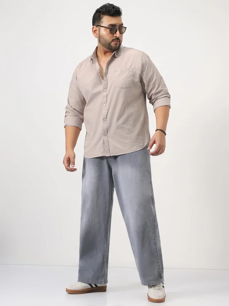 Urbano Fashion  Urbano Plus Men's Brown Cotton Full Sleeve Regular Fit Casual Solid Slub Shirt with Spread Collar  | Best Price UAE