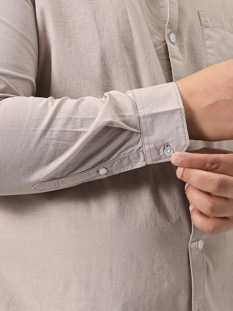 Urbano Fashion  Urbano Plus Men's Brown Cotton Full Sleeve Regular Fit Casual Solid Slub Shirt with Spread Collar  | Best Price UAE