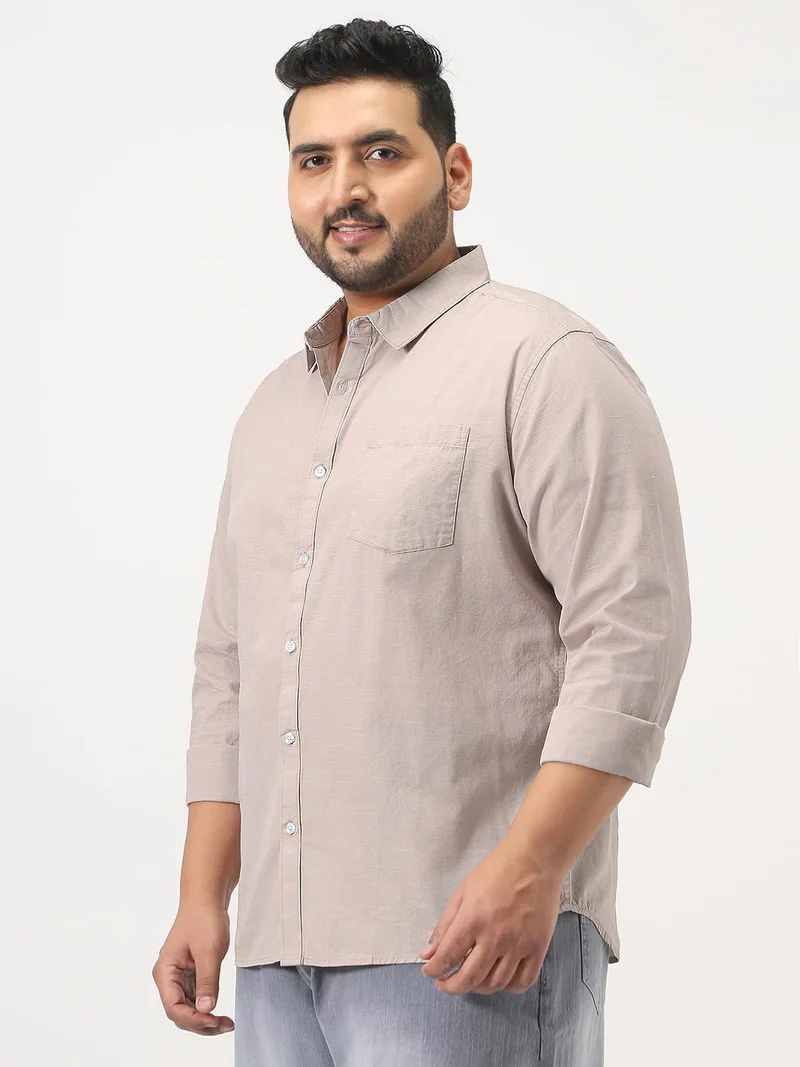 Urbano Plus Men's Brown Cotton Full Sleeve Regular Fit Casual Solid Slub Shirt with Spread Collar