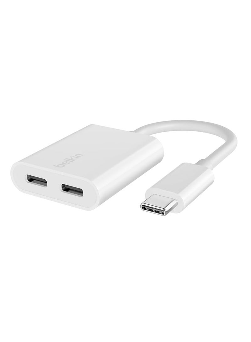 Belking Belkin RockStar™ USB-C Audio + Charge Adapter, Headphone Adapter w/ USB-C 60W Power Delivery Fast Charging for iPhone 16, iPad Pro, Galaxy, Note, Google Pixel, LG, Sony, OnePlus, and More - White - Image 1