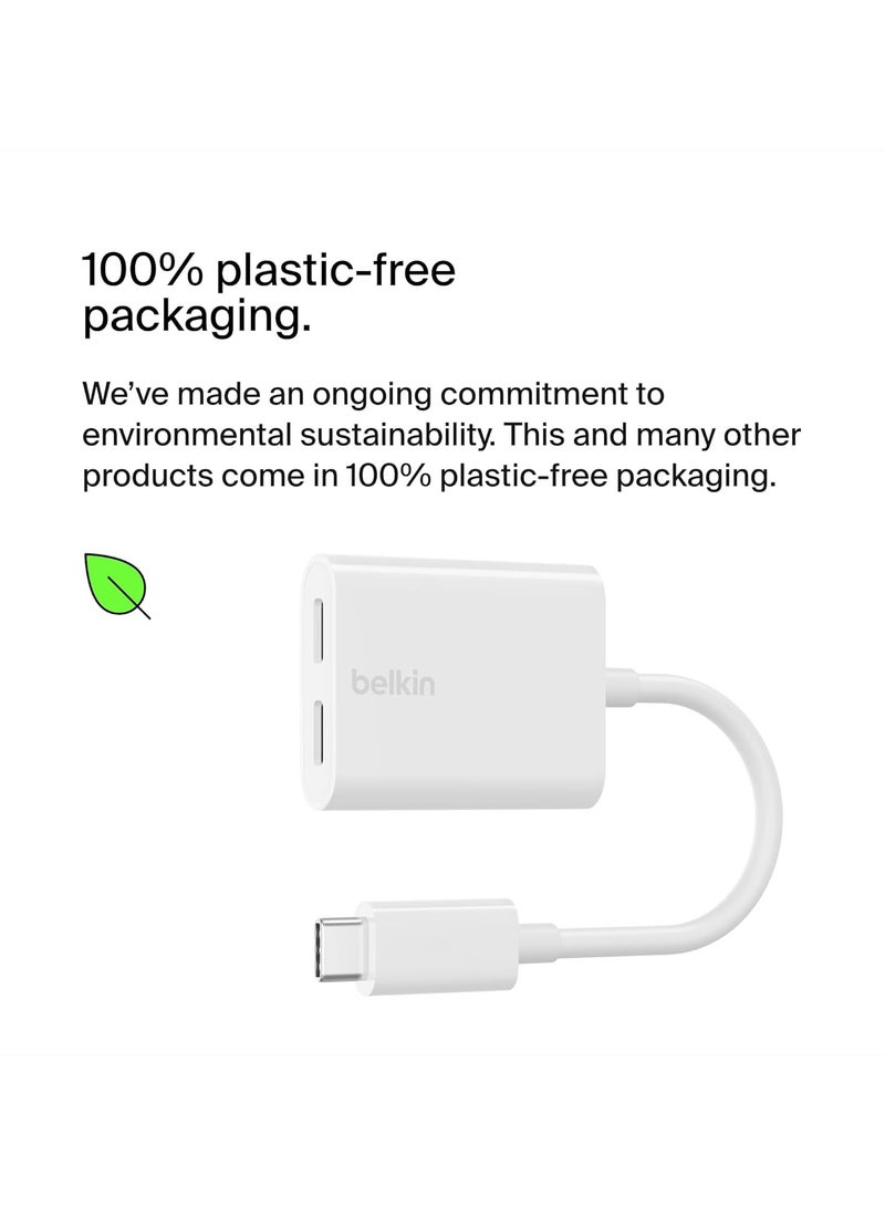 Belking Belkin RockStar™ USB-C Audio + Charge Adapter, Headphone Adapter w/ USB-C 60W Power Delivery Fast Charging for iPhone 16, iPad Pro, Galaxy, Note, Google Pixel, LG, Sony, OnePlus, and More - White - Image 2