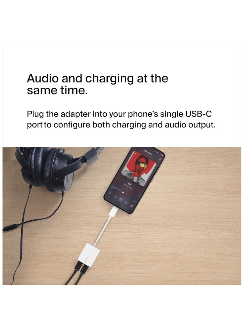 Belking Belkin RockStar™ USB-C Audio + Charge Adapter, Headphone Adapter w/ USB-C 60W Power Delivery Fast Charging for iPhone 16, iPad Pro, Galaxy, Note, Google Pixel, LG, Sony, OnePlus, and More - White - Image 5