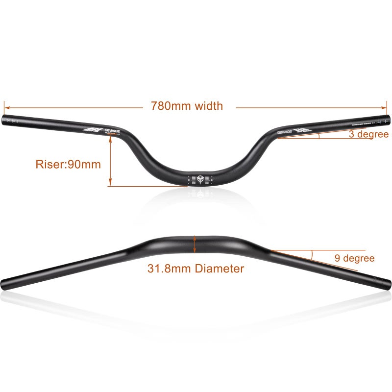 GEWAGE 31.8 Bike Handlebar - 25mm, 55mm, 70mm, 90mm,120mm Riser Handlebar - 780mm Aluminium Alloy Mountain Bike Bicycle Handlebars - Image 4