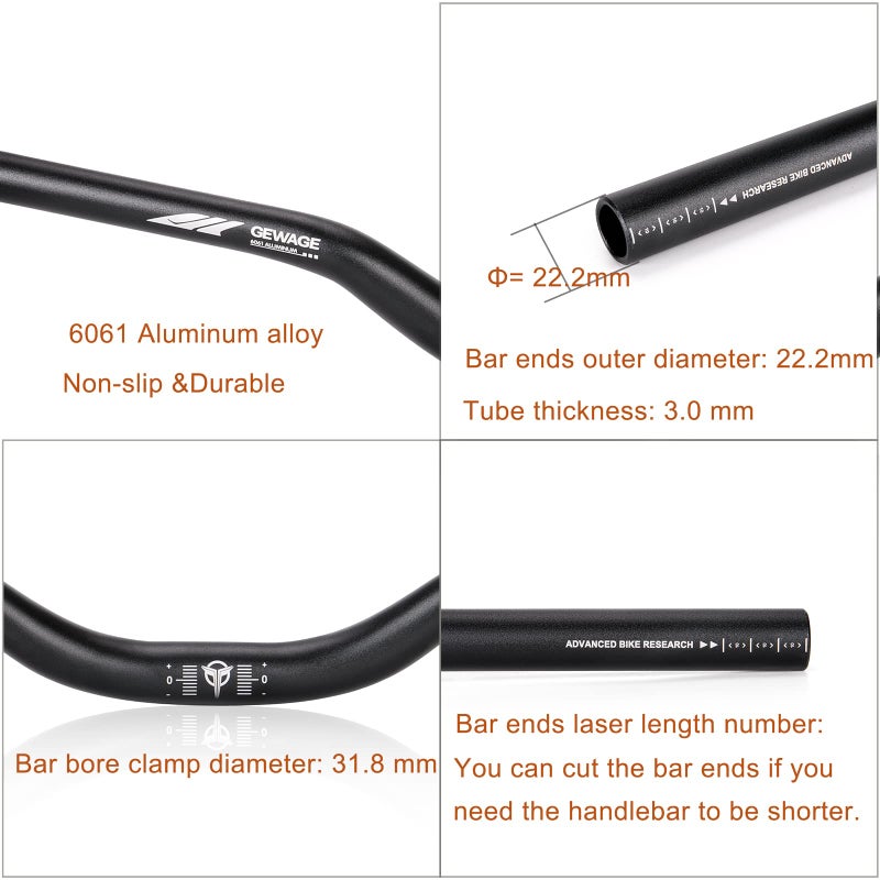 GEWAGE 31.8 Bike Handlebar - 25mm, 55mm, 70mm, 90mm,120mm Riser Handlebar - 780mm Aluminium Alloy Mountain Bike Bicycle Handlebars - Image 5