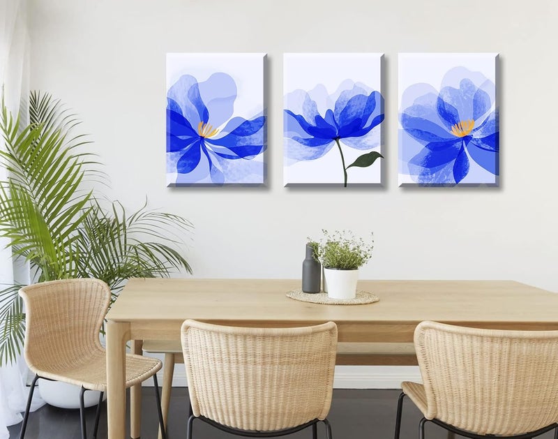DJSYLIFE Blue Flower Canvas Wall Art - 3 Panels - Image 5