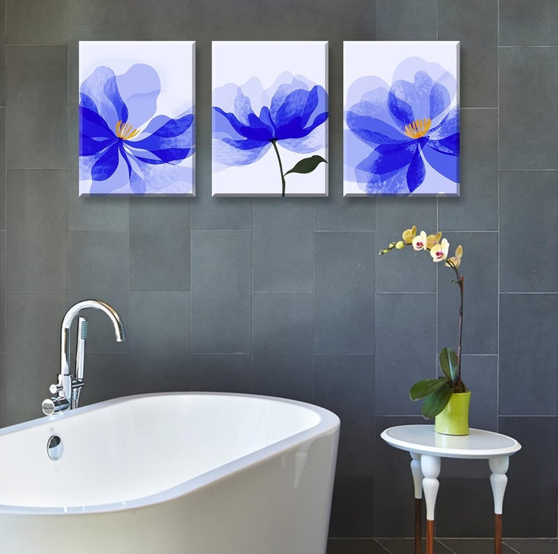 DJSYLIFE Blue Flower Canvas Wall Art - 3 Panels - Image 4