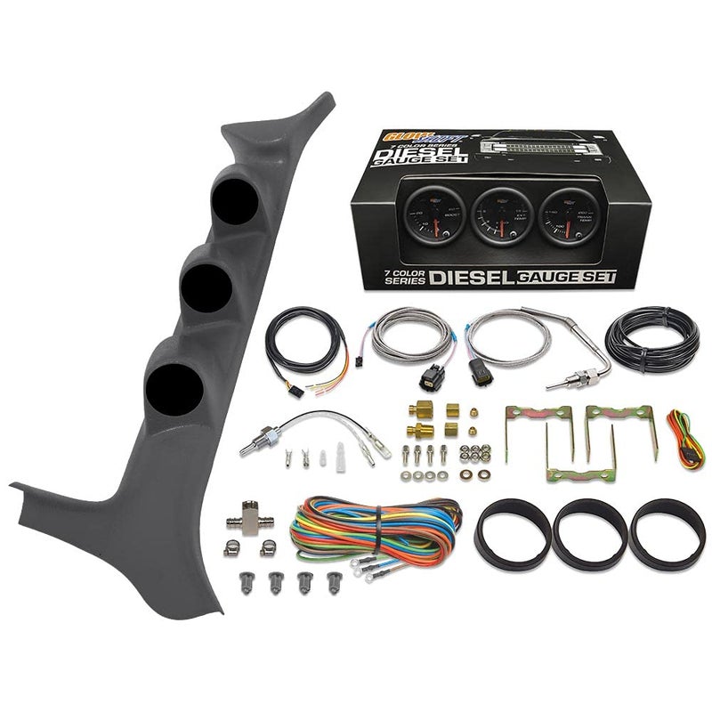 GlowShift Diesel Gauge Package Compatible with Ford FSeries F250 F350 73L Power Stroke 19921997  Black 7 Color 60 PSI Boost 1500F EGT  Transmission Temp Gauges  Gray Triple Pillar Pod