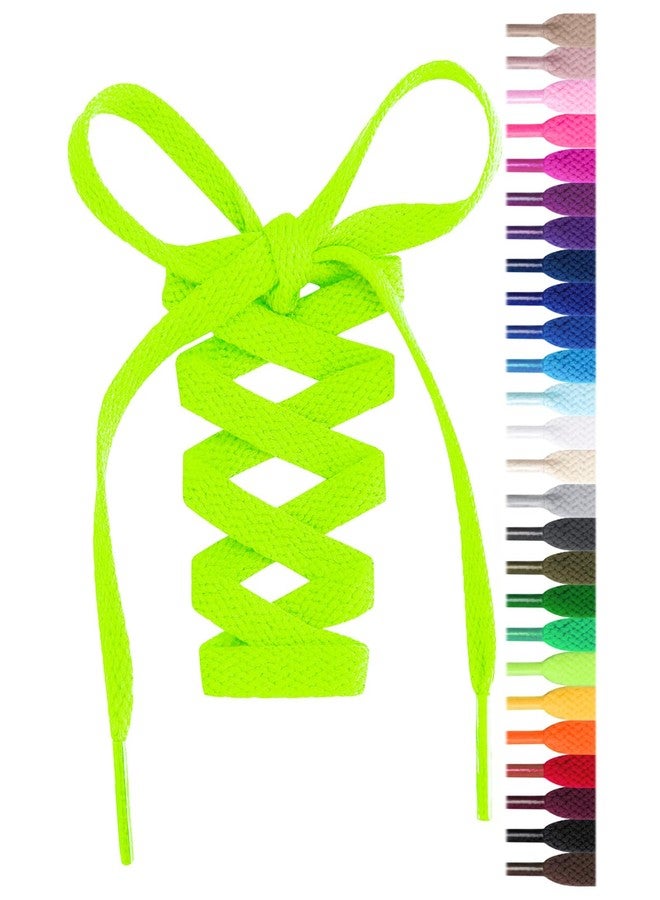 Handshop Flat Shoelaces 5/16" - 20 Colors in 36"-72" Shoe Laces For Sneakers, Neon Green(1 Pair), 48 inch (122 cm) - Image 1