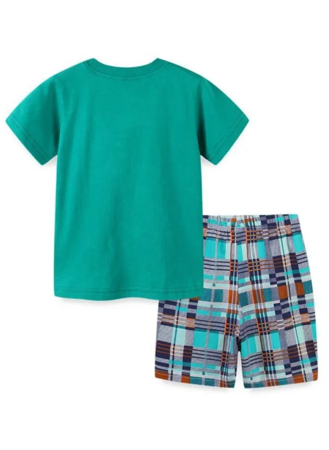 يونيكي Green Crew Neck Short Sleeve Printed Tshirt & Shorts