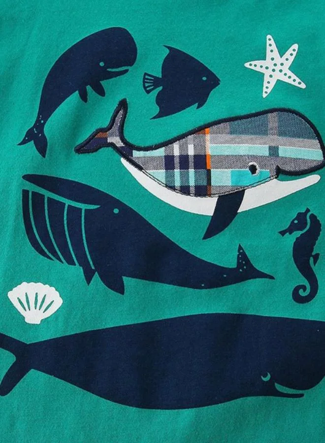 يونيكي Green Crew Neck Short Sleeve Printed Tshirt & Shorts