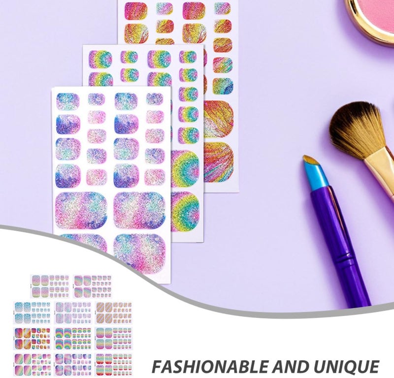 11pcs Waterproof Glitter Rainbow Toe Nail Stickers, Self-Adhesive Manicure Toe Nail Art Wraps for Women’s DIY Pedicure, Party and Vacation Use - Image 3