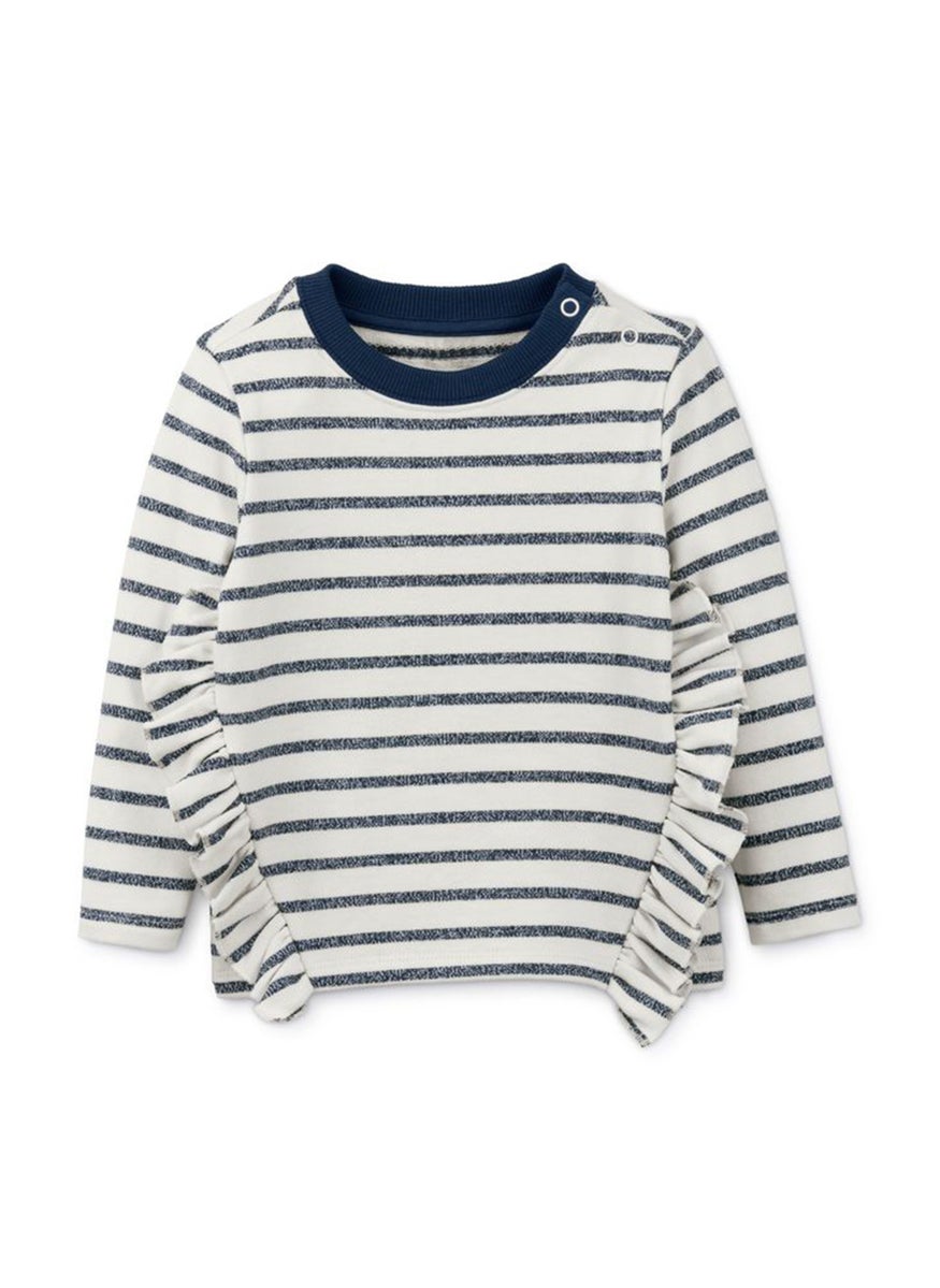 Tchibo Kids Girl Crew Neck Stripe Long Sleeve Sweatshirt, White  - Image 2