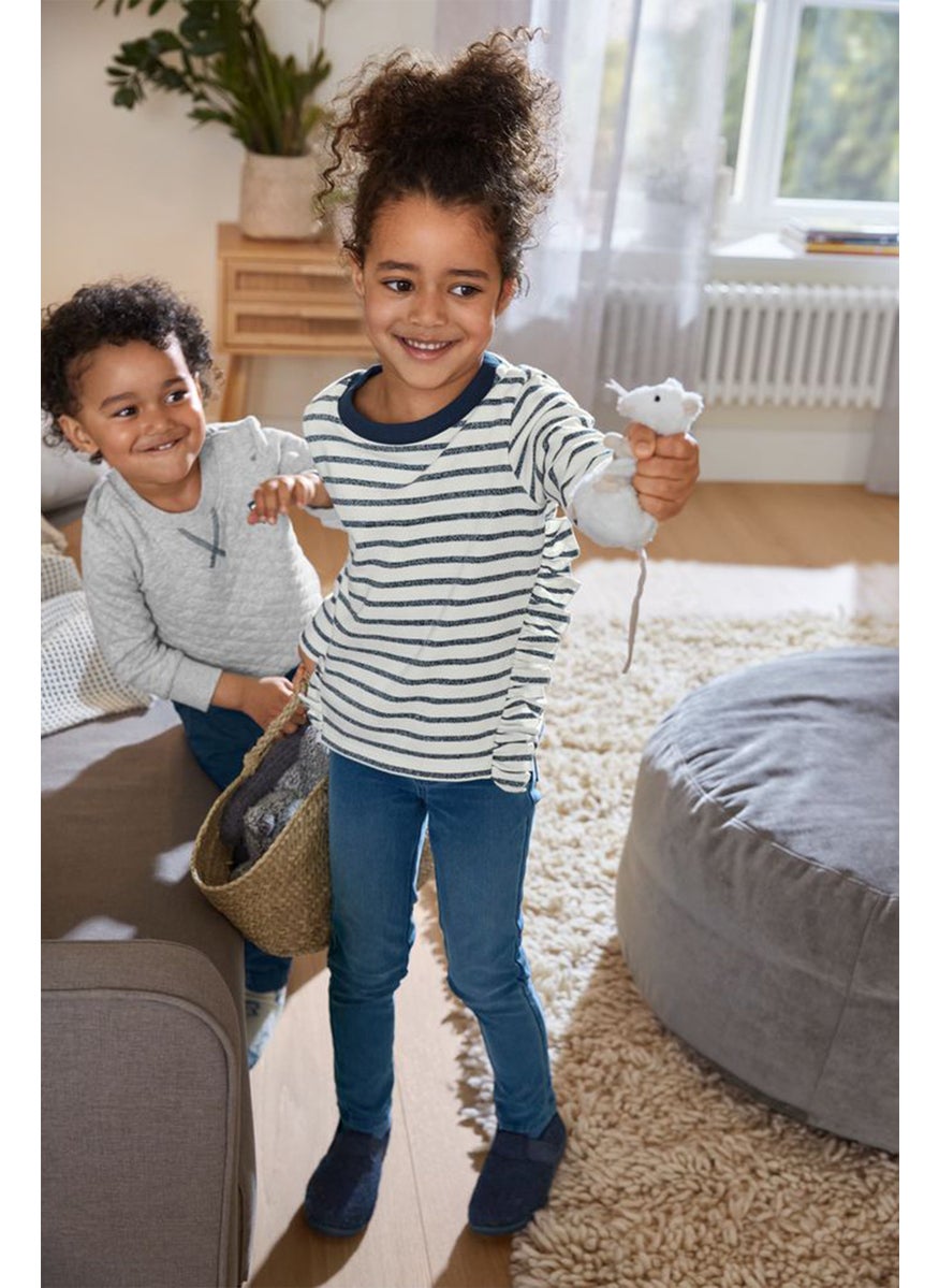 Tchibo Kids Girl Crew Neck Stripe Long Sleeve Sweatshirt, White  - Image 1