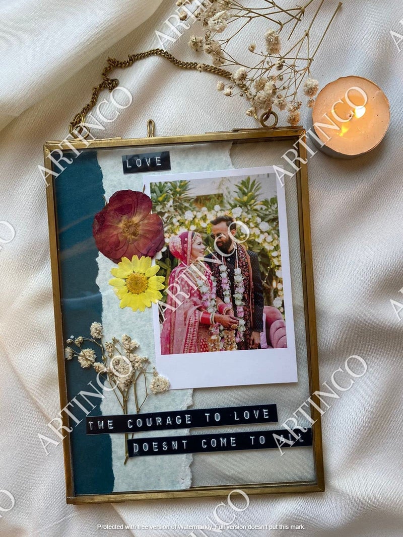 ARTINCO Art India Collections Hanging Brass Glass Rectangular Photo Frame For Dried Flowers, Pressed Flowers, Poster, Double Glass Frame, Glass Frames For Wall Décor 5x7 Inches - Image 3