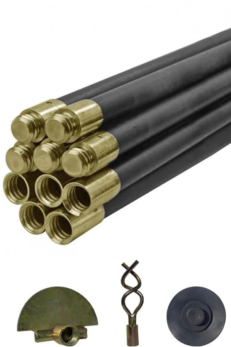 فكسر مجموعة قضبان تصريف FIXER FAIDRSET، ١٢ قضيب تصريف، ٩ أمتار (٣٠ قدمًا)، ١٠ قضبان، مكبس، حلزوني. قضيب نحاسي. - Image 1