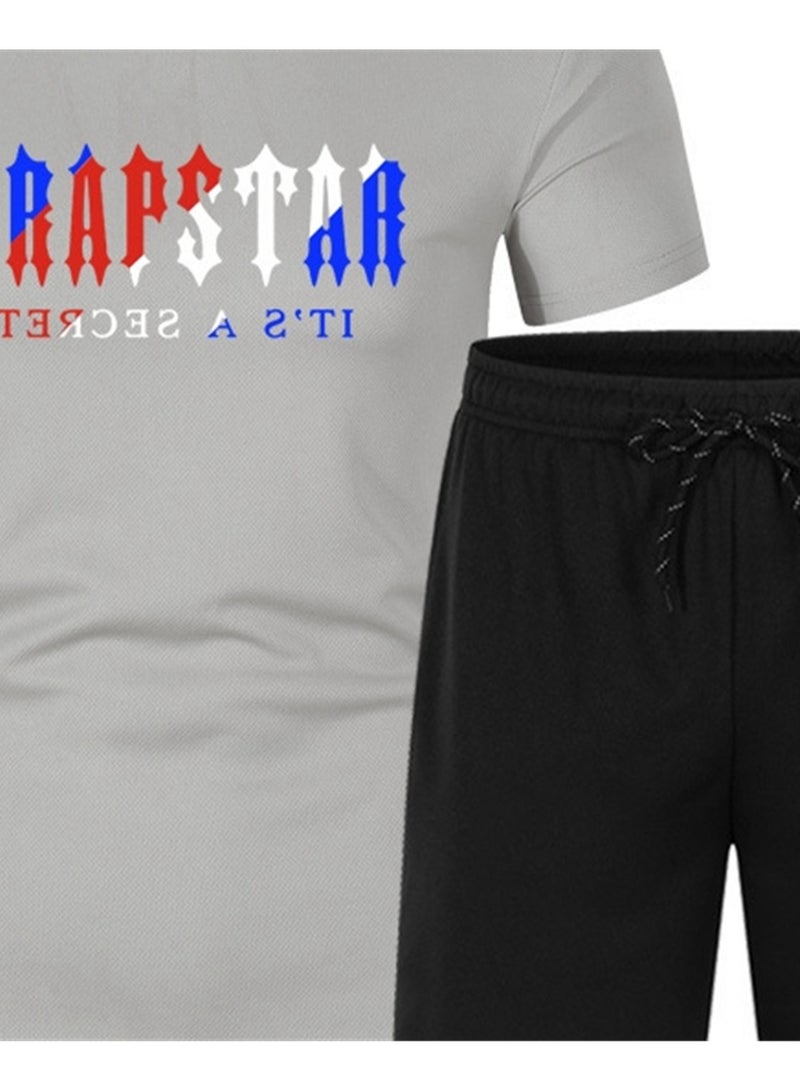 2PCS الصيف الرجال قصيرة الأكمام تي شيرت السراويل عارضة قطعتين بدلة تي شيرت - Image 3