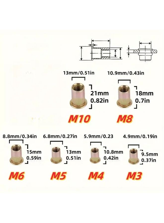 60pcs Galvanized Rivet Nuts Set M3 M6 Carbon Steel Flat Head Textured Grip Non Slip - Image 3