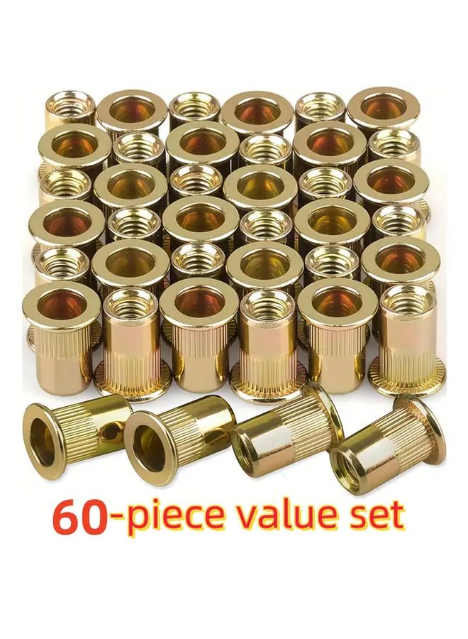 60pcs Galvanized Rivet Nuts Set M3 M6 Carbon Steel Flat Head Textured Grip Non Slip - Image 2