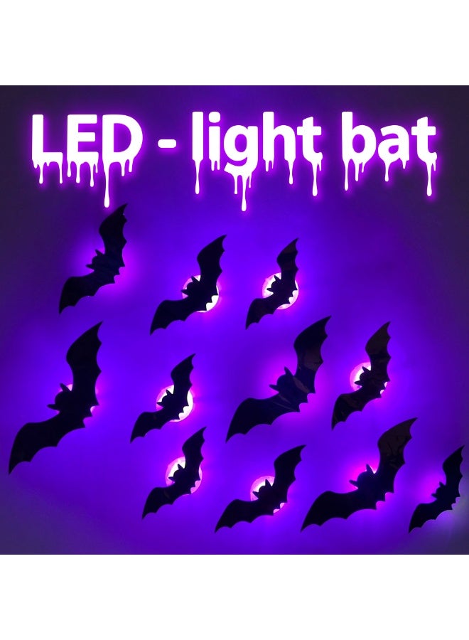 Halloween Spooky Glow 3D LED Bat Wall Decor, Halloween Lighted Flashing Bats (24Pcs) 2026 New LED Purple Lighted 3D Bats Halloween Decoration, Removable PVC Bats Sticker for Indoor Outdoor Home Window Party Supplies - Image 1