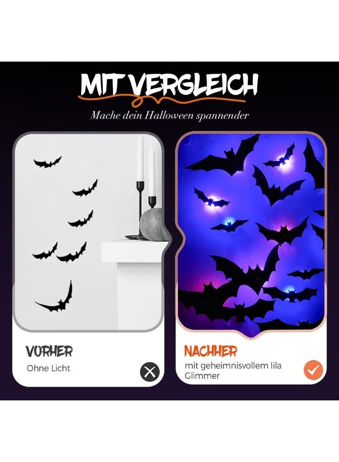 Halloween Spooky Glow 3D LED Bat Wall Decor, Halloween Lighted Flashing Bats (24Pcs) 2026 New LED Purple Lighted 3D Bats Halloween Decoration, Removable PVC Bats Sticker for Indoor Outdoor Home Window Party Supplies - Image 5