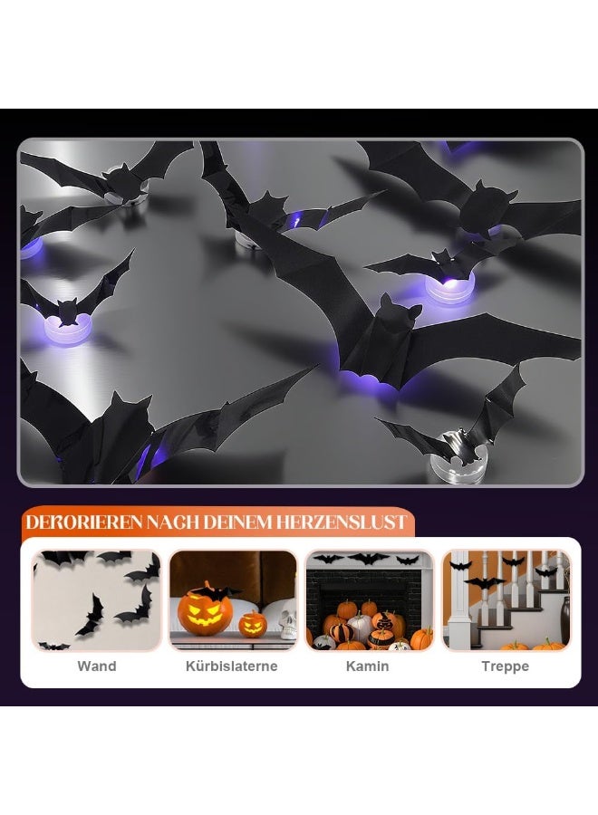 Halloween Spooky Glow 3D LED Bat Wall Decor, Halloween Lighted Flashing Bats (24Pcs) 2026 New LED Purple Lighted 3D Bats Halloween Decoration, Removable PVC Bats Sticker for Indoor Outdoor Home Window Party Supplies - Image 4