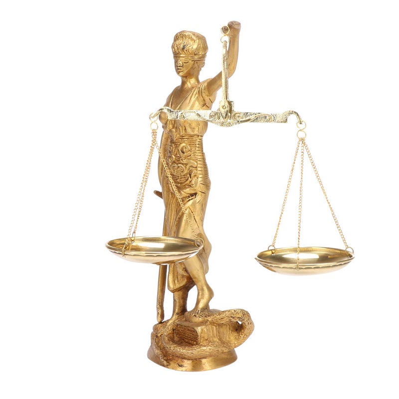 Kartique تمثال العدالة النحاسي للسيدة مع الميزان أندها قانون السيدة المعصوبة العينين حاملة السيف ديكور لمكاتب المحاماة وقاعات المحكمة للمحامين والقضاة باللون الذهبي ارتفاع 9 بوصات - Image 5