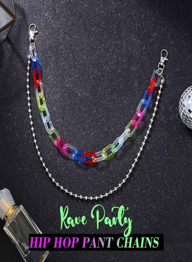 GENBREE Rainbow Pant Chain Hip Hop Colorful Trousers Acrylic Chain For Women (Two layer) - Image 2