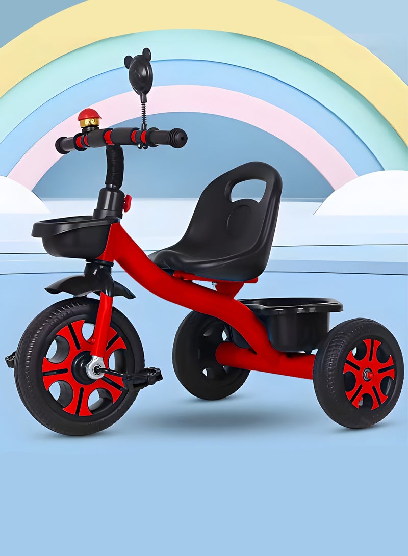 ماركيدون دراجة ثلاثية العجلات للأطفال مع مقبض دفع - مقعد ومسند ظهر قابلان للتعديل - دراجة ثلاثية العجلات للأطفال مع عجلات EVA وصينية تخزين - دراجة ثلاثية العجلات للأطفال الصغار من سن 3 إلى 8 سنوات - دراجة ثلاثية العجلات للأطفال باللونين الأسود والأحمر - Image 4