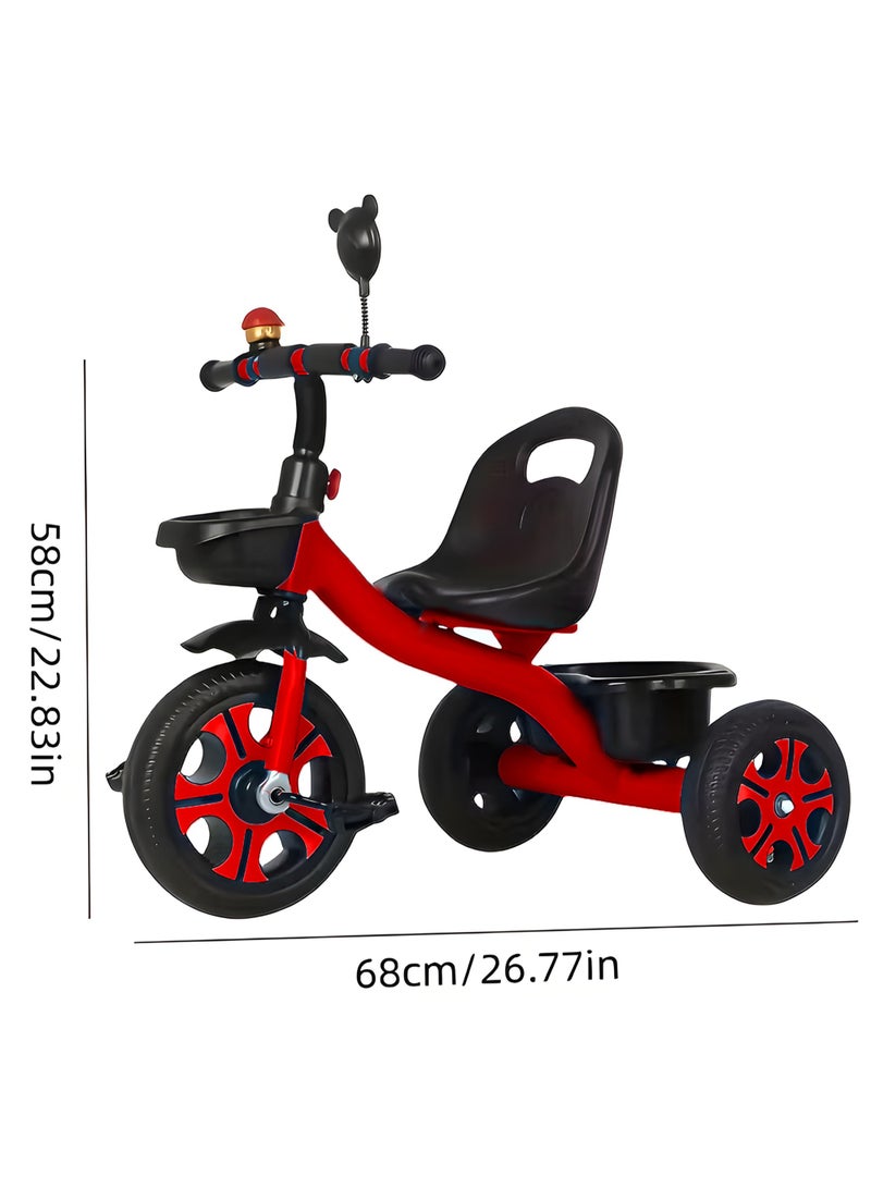 ماركيدون دراجة ثلاثية العجلات للأطفال مع مقبض دفع - مقعد ومسند ظهر قابلان للتعديل - دراجة ثلاثية العجلات للأطفال مع عجلات EVA وصينية تخزين - دراجة ثلاثية العجلات للأطفال الصغار من سن 3 إلى 8 سنوات - دراجة ثلاثية العجلات للأطفال باللونين الأسود والأحمر - Image 5