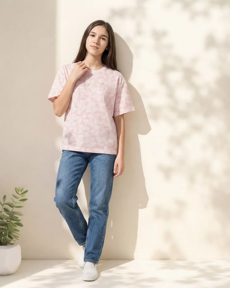 Redtag Senior Girls Pink Printed T-Shirt