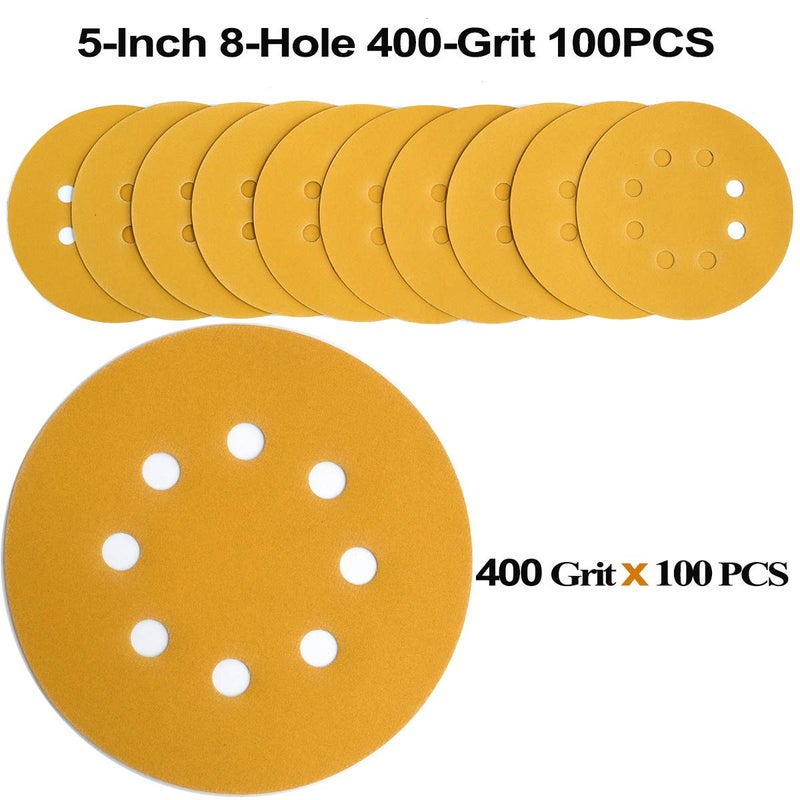 Aiyard 5-Inch 8-Hole Hook and Loop Sanding Discs 400-Grit Random Orbit Sandpaper, 100-Pack - Image 3