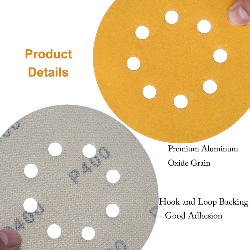 Aiyard 5-Inch 8-Hole Hook and Loop Sanding Discs 400-Grit Random Orbit Sandpaper, 100-Pack - Image 5