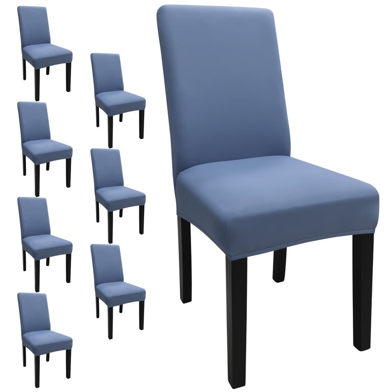 Keyroal Dining Room Chair Covers Set of 8 Stretch Solid Color Parsons Chair Slipcovers Spandex Removable Washable Kitchen Chair Protector Cover for Dining Room Hotel CeremonyGrey Blue