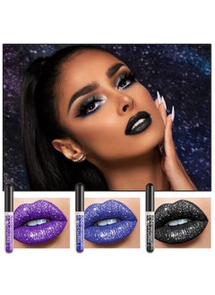 3Pcs Black Blue Purple Liquid Glitter Lipstick Glitter Lip Gloss Setdiamond Shimmer Matte Lipstick Set Long Lasting High Pigment Glitter Lip Stick Kit Lip Gloss Set Halloween Makeup Gift Set D - pzsku/Z4E6FAB2FB93FDD6C6ECFZ/45/_/1720077552/aa61d2a9-bf34-4f6d-9e31-17827ae3c578